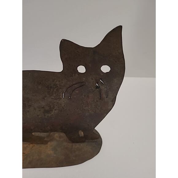 Metal Kitty Cat Sculpture Doorstop Book End Handcrafted Rustic Cutout Country - Picture 8 of 9